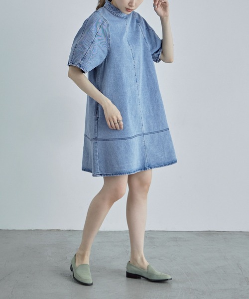 etoll.(エトル)の「60-70s風デニムミニワンピース(ワンピース・レディース・チャコールグレー/ライトブルー・M)」の13枚目の写真