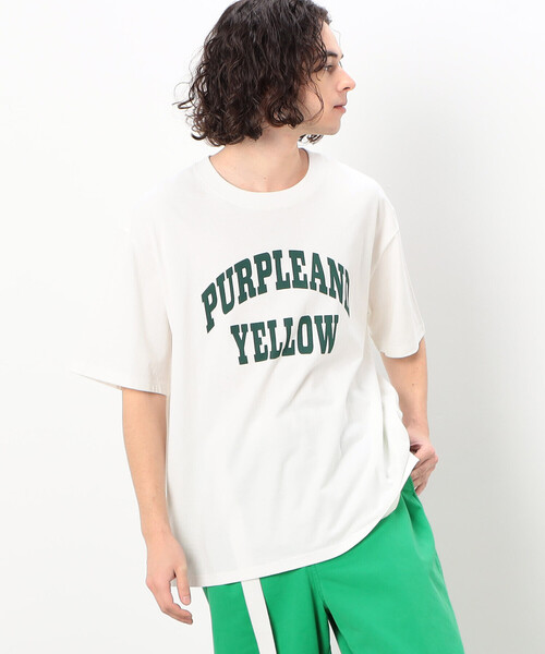 Purple&Yellow(パープルアンドイエロー)の「ロゴプリント ワイド半袖Tシャツ(Tシャツ/カットソー・メンズ・マルチ/ブラック/グリーン/ホワイト・SMALL/MEDIUM/LARGE)」の1枚目の写真