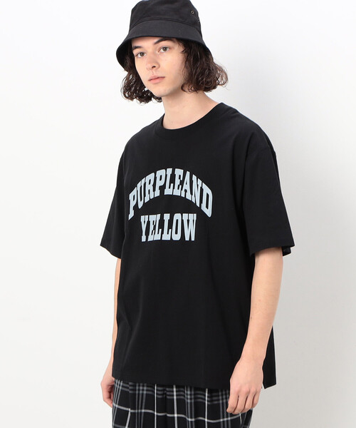 Purple&Yellow(パープルアンドイエロー)の「ロゴプリント ワイド半袖Tシャツ(Tシャツ/カットソー・メンズ・マルチ/ブラック/グリーン/ホワイト・SMALL/MEDIUM/LARGE)」の2枚目の写真