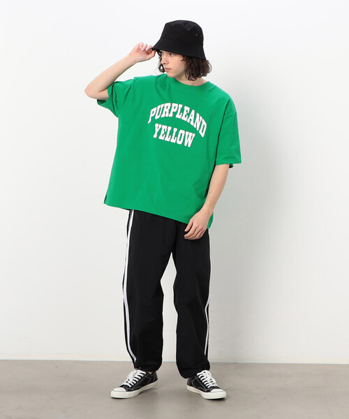 Purple&Yellow(パープルアンドイエロー)の「ロゴプリント ワイド半袖Tシャツ(Tシャツ/カットソー・メンズ・マルチ/ブラック/グリーン/ホワイト・SMALL/MEDIUM/LARGE)」の17枚目の写真