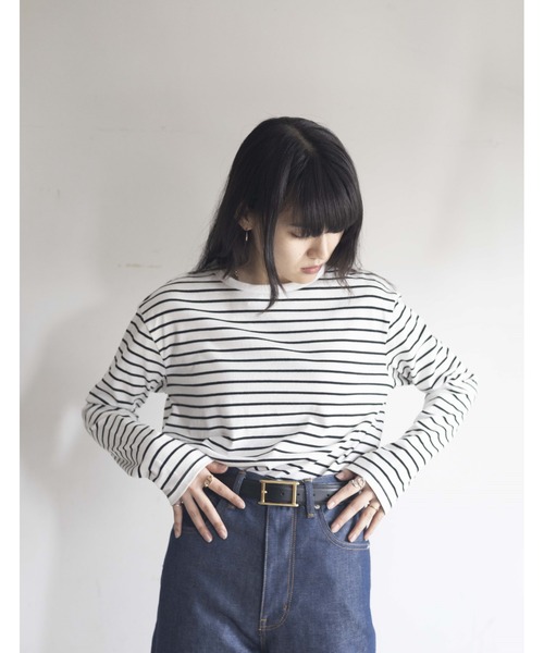 Yucca(ユッカ)の「ボーダーロンT(Tシャツ/カットソー・レディース・ブラック/オフホワイト/ピンク・FREE)」の4枚目の写真