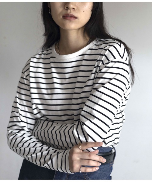 Yucca(ユッカ)の「ボーダーロンT(Tシャツ/カットソー・レディース・ブラック/オフホワイト/ピンク・FREE)」の14枚目の写真
