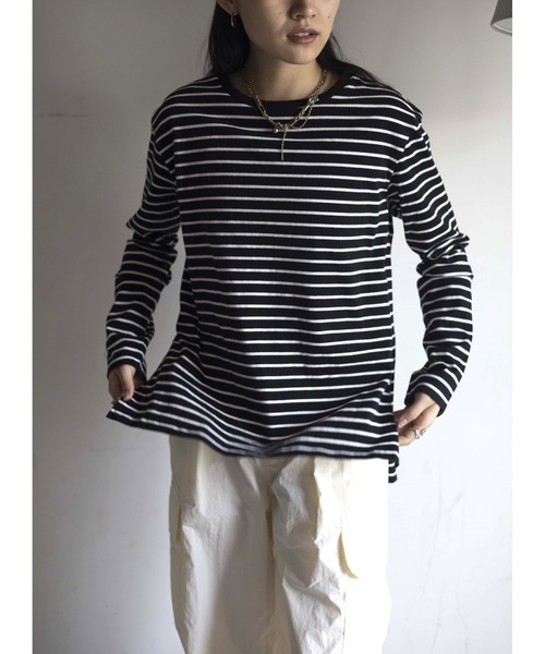 Yucca(ユッカ)の「ボーダーロンT(Tシャツ/カットソー・レディース・ブラック/オフホワイト/ピンク・FREE)」の13枚目の写真