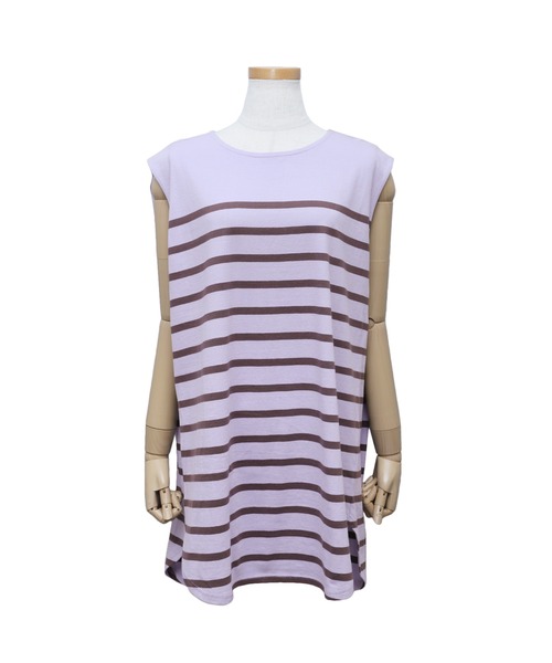 reca(レカ)の「ノースリーブボーダーカットソー(タンクトップ・レディース・グレイッシュベージュ/ブラック/オフホワイト/ラベンダー・M)」の17枚目の写真
