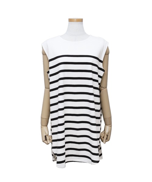 reca(レカ)の「ノースリーブボーダーカットソー(タンクトップ・レディース・グレイッシュベージュ/ブラック/オフホワイト/ラベンダー・M)」の15枚目の写真