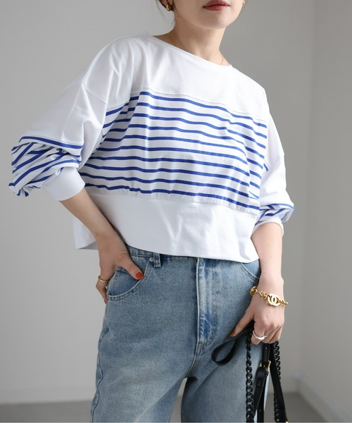 ap retro(アプレトロ)の「バスクボーダーショートプルオーバー(Tシャツ/カットソー・レディース・ホワイト×ピンク/ホワイト×ブルー/ホワイト×ブラック・FREE)」の13枚目の写真