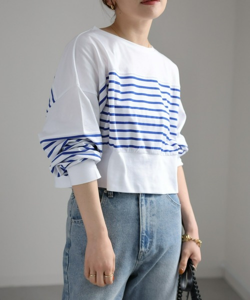 ap retro(アプレトロ)の「バスクボーダーショートプルオーバー(Tシャツ/カットソー・レディース・ホワイト×ピンク/ホワイト×ブルー/ホワイト×ブラック・FREE)」の14枚目の写真