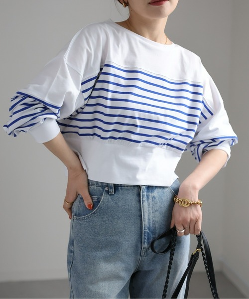 ap retro(アプレトロ)の「バスクボーダーショートプルオーバー(Tシャツ/カットソー・レディース・ホワイト×ピンク/ホワイト×ブルー/ホワイト×ブラック・FREE)」の15枚目の写真