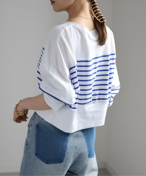 ap retro(アプレトロ)の「バスクボーダーショートプルオーバー(Tシャツ/カットソー・レディース・ホワイト×ピンク/ホワイト×ブルー/ホワイト×ブラック・FREE)」の17枚目の写真