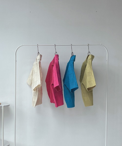 AS KNOW AS plus（アズノゥアズプラス）の「○襟付き 透かし柄 半袖ニットポロカーディガン（カーディガン/ボレロ・レディース・ピンク/ブルー/アイボリー/ライトグリーン・FREE）」の11枚目の写真