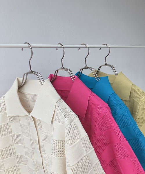 AS KNOW AS plus（アズノゥアズプラス）の「○襟付き 透かし柄 半袖ニットポロカーディガン（カーディガン/ボレロ・レディース・ピンク/ブルー/アイボリー/ライトグリーン・FREE）」の13枚目の写真