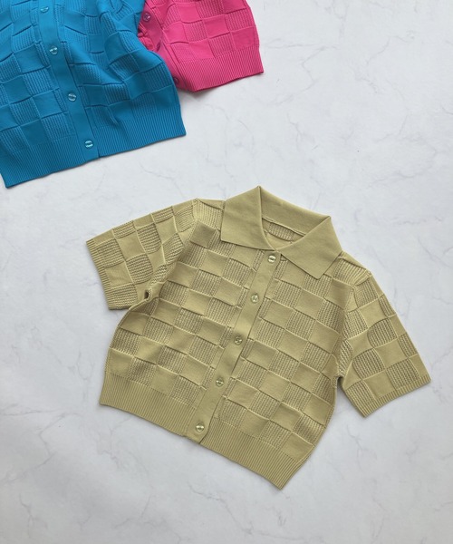 AS KNOW AS plus（アズノゥアズプラス）の「○襟付き 透かし柄 半袖ニットポロカーディガン（カーディガン/ボレロ・レディース・ピンク/ブルー/アイボリー/ライトグリーン・FREE）」の7枚目の写真