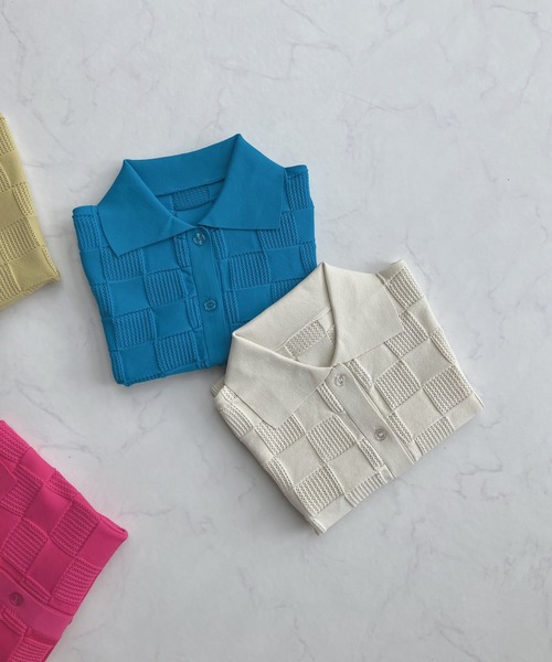 AS KNOW AS plus（アズノゥアズプラス）の「○襟付き 透かし柄 半袖ニットポロカーディガン（カーディガン/ボレロ・レディース・ピンク/ブルー/アイボリー/ライトグリーン・FREE）」の9枚目の写真