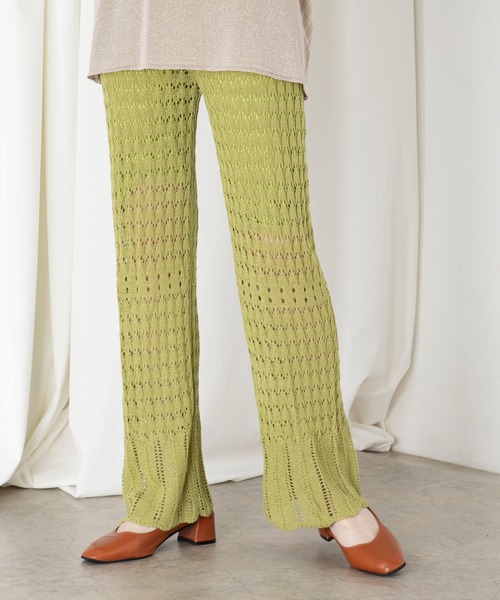 MILLION CARATS（ミリオンカラッツ）の「透け感が爽やかな印象を与えるオープンワークニットパンツ（その他パンツ・レディース・ブラック/ベージュ/ライトグリーン・FREE）」の3枚目の写真