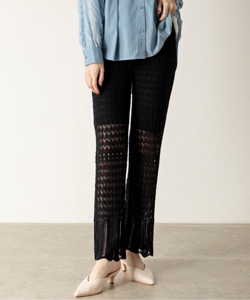 MILLION CARATS（ミリオンカラッツ）の「透け感が爽やかな印象を与えるオープンワークニットパンツ（その他パンツ・レディース・ブラック/ベージュ/ライトグリーン・FREE）」の4枚目の写真