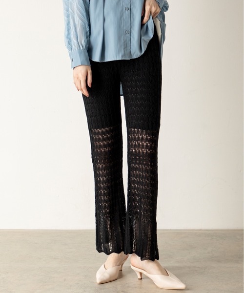 MILLION CARATS（ミリオンカラッツ）の「透け感が爽やかな印象を与えるオープンワークニットパンツ（その他パンツ・レディース・ブラック/ベージュ/ライトグリーン・FREE）」の5枚目の写真