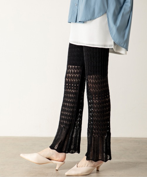 MILLION CARATS（ミリオンカラッツ）の「透け感が爽やかな印象を与えるオープンワークニットパンツ（その他パンツ・レディース・ブラック/ベージュ/ライトグリーン・FREE）」の6枚目の写真