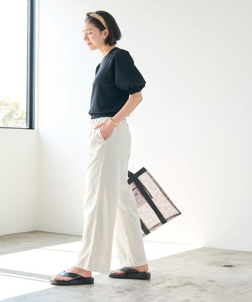 ホワイト　リネン　ワイドパンツ UNITED ARROWS green label relaxing｜[size SHORT/TALLあり