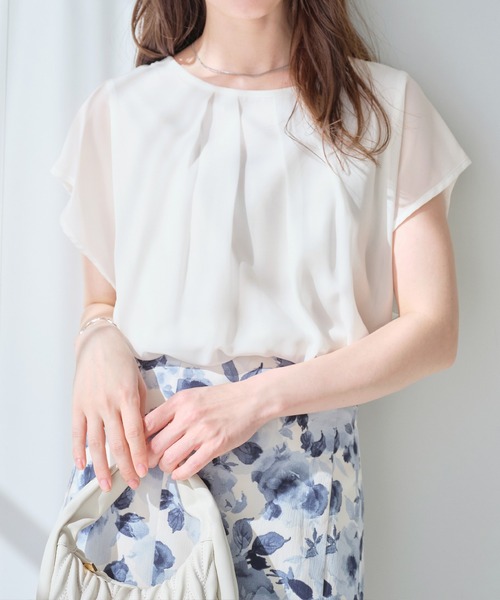 alotta(アロッタ)の「インナー付シフォンブラウス(シャツ/ブラウス・レディース・ピンク/ブラック/オフホワイト/グレイッシュベージュ/ミント/ネイビー/コバルトブルー/ベビーピンク/ライトグレー・LARGE/XX-LARGE/X-LARGE/XXXX-LARGE/MEDIUM/XXX-LARGE)」の2枚目の写真