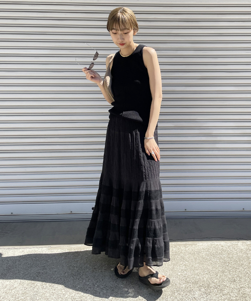 plage（プラージュ）の「クレープティアードスカート NEW（スカート・レディース・ブラック/アイボリー・FREE）」の6枚目の写真