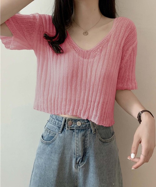 セール】Vネック半袖サマーニット（ニット/セーター）｜Girly Doll