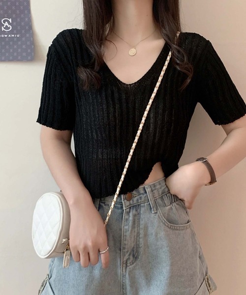 Vネック半袖サマーニット（ニット/セーター）｜Girly Doll（ガーリー