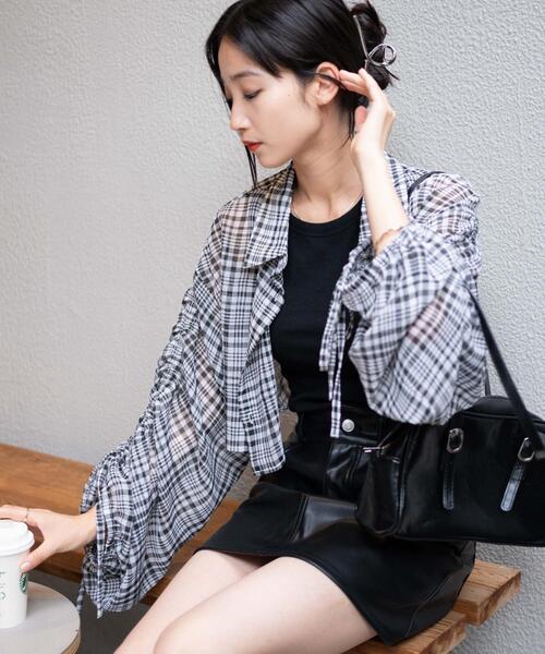WEGO(ウィゴー)の「WEGO/ドロストチェックシアーショートシャツ(シャツ/ブラウス・レディース・ブラウン系その他2/ブラック系その他2・FREE)」の9枚目の写真