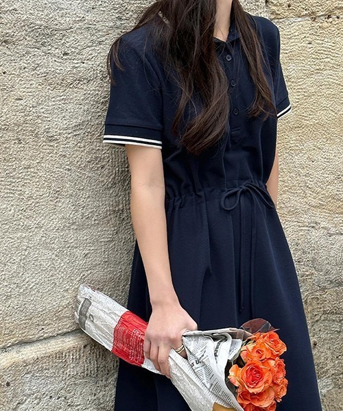 FREE STYLISTS（フリー スタイリスト）の「YUGA_YGMC ドロストウエスト　ポロワンピース（シャツワンピース・レディース・グレー/ネイビー/オフホワイト・FREE）」の3枚目の写真