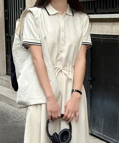 FREE STYLISTS（フリー スタイリスト）の「YUGA_YGMC ドロストウエスト　ポロワンピース（シャツワンピース・レディース・グレー/ネイビー/オフホワイト・FREE）」の2枚目の写真