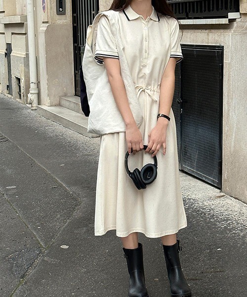 FREE STYLISTS（フリー スタイリスト）の「YUGA_YGMC ドロストウエスト　ポロワンピース（シャツワンピース・レディース・グレー/ネイビー/オフホワイト・FREE）」の4枚目の写真