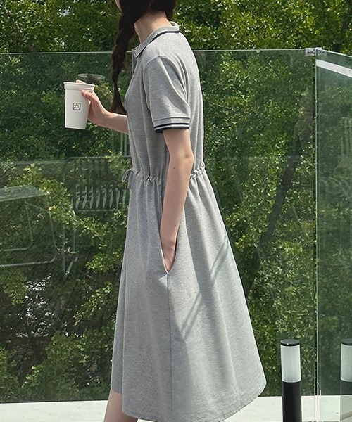 FREE STYLISTS（フリー スタイリスト）の「YUGA_YGMC ドロストウエスト　ポロワンピース（シャツワンピース・レディース・グレー/ネイビー/オフホワイト・FREE）」の6枚目の写真