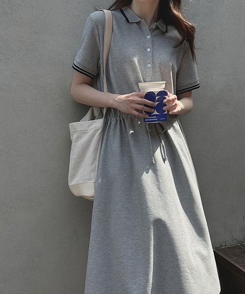 FREE STYLISTS（フリー スタイリスト）の「YUGA_YGMC ドロストウエスト　ポロワンピース（シャツワンピース・レディース・グレー/ネイビー/オフホワイト・FREE）」の8枚目の写真