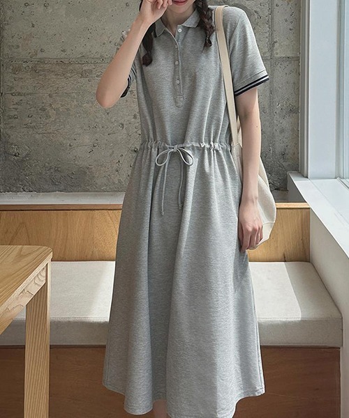 FREE STYLISTS（フリー スタイリスト）の「YUGA_YGMC ドロストウエスト　ポロワンピース（シャツワンピース・レディース・グレー/ネイビー/オフホワイト・FREE）」の15枚目の写真