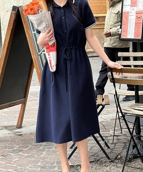 FREE STYLISTS（フリー スタイリスト）の「YUGA_YGMC ドロストウエスト　ポロワンピース（シャツワンピース・レディース・グレー/ネイビー/オフホワイト・FREE）」の9枚目の写真