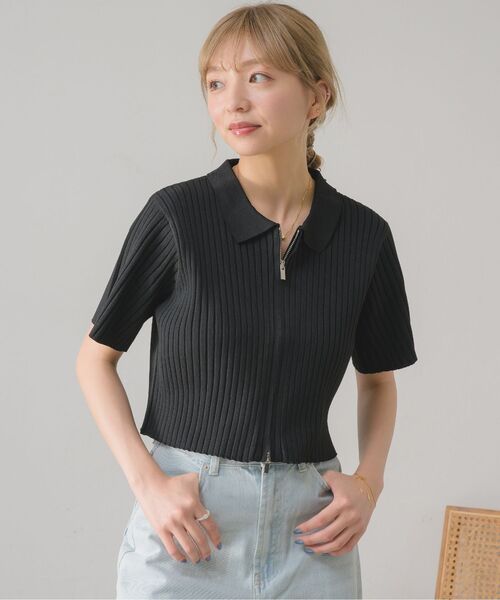 RETRO GIRL(レトロガール)の「Wジップポリニット(ニット/セーター・レディース・ブラック/グリーン/オフホワイト/イエロー・FREE)」の6枚目の写真