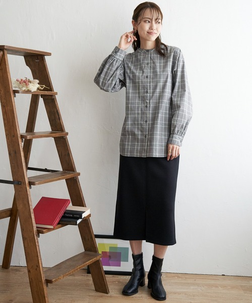 ikka（イッカ）の「前後2WAYバンドカラーシャツ（シャツ/ブラウス・レディース・オリーブ/チャコールグレー/その他1/オレンジ/オフホワイト・M/L/S）」の17枚目の写真