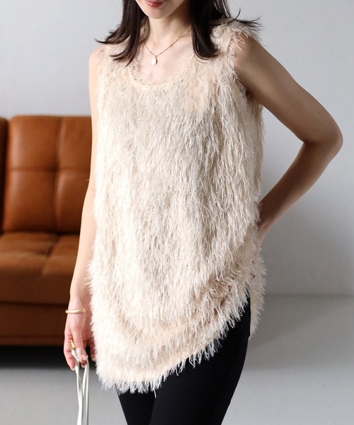 sakishimatokyo（サキシマトーキョー）の「フェザークルーネックベスト/ジレ（ベスト・レディース・グレー/アイボリー/ブラック・FREE）」の4枚目の写真