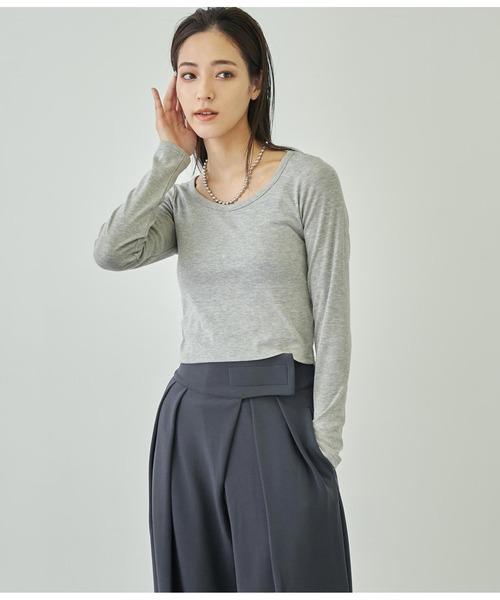 ANAP(アナップ)の「ベーシックUネックトップス(Tシャツ/カットソー・レディース・レッド/ホワイト/ブラック/グレー・FREE)」の7枚目の写真