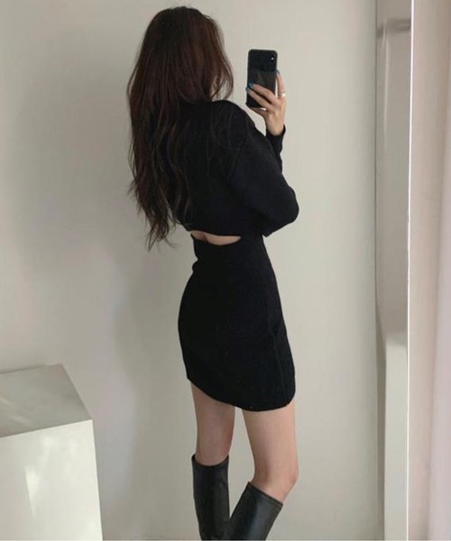 Chick（チック）の「▲Back Open Knit Tight Dress / バックオープンニットミニワンピース（ワンピース・レディース・ホワイト/ブラック/グレー・FREE）」の2枚目の写真