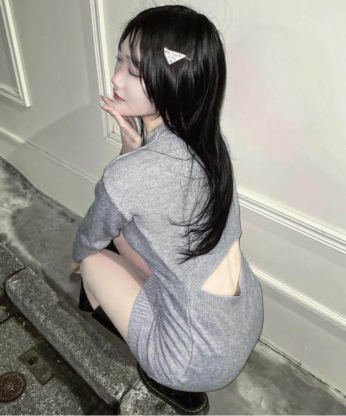 Chick（チック）の「▲Back Open Knit Tight Dress / バックオープンニットミニワンピース（ワンピース・レディース・ホワイト/ブラック/グレー・FREE）」の17枚目の写真