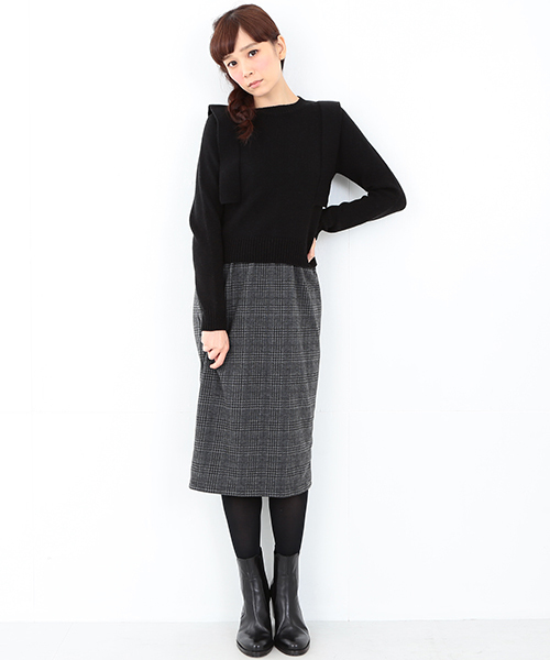 CAROLINA GLASER（カロリナ グレイサー）の「CAROLINA GLASER / ニット＋チェックワンピース（ワンピース・レディース・ブラック・ONE SIZE）」の2枚目の写真