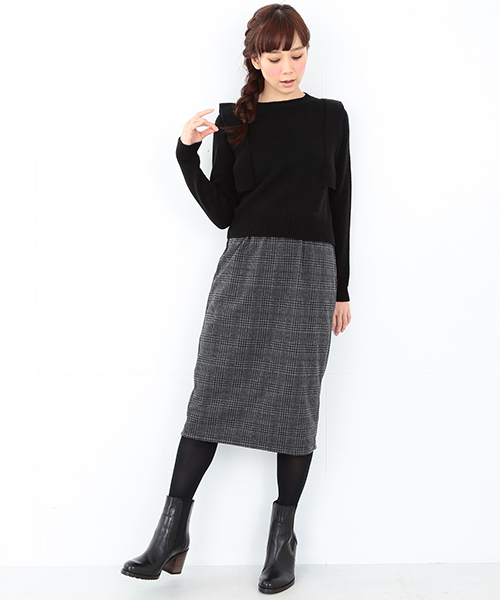 CAROLINA GLASER（カロリナ グレイサー）の「CAROLINA GLASER / ニット＋チェックワンピース（ワンピース・レディース・ブラック・ONE SIZE）」の8枚目の写真