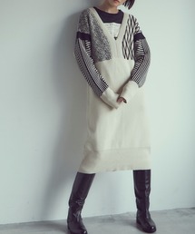 mici | (mici)ジオメトリックニットワンピース(ワンピース)