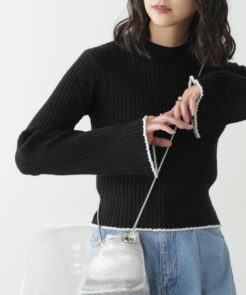 FREE'S MART（フリーズマート）の「◆配色トリミングハイネックニット（ニット/セーター・レディース・ライトグリーン/ブラック/ホワイト・FREE）」の5枚目の写真