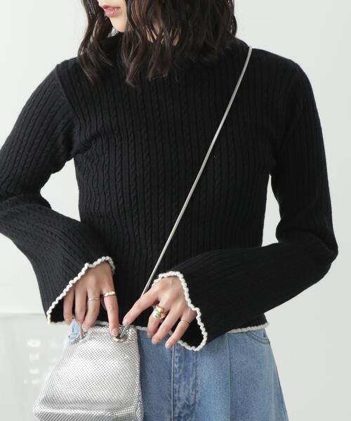 FREE'S MART（フリーズマート）の「◆配色トリミングハイネックニット（ニット/セーター・レディース・ライトグリーン/ブラック/ホワイト・FREE）」の6枚目の写真