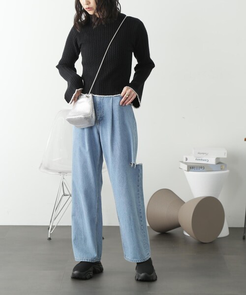 FREE'S MART（フリーズマート）の「◆配色トリミングハイネックニット（ニット/セーター・レディース・ライトグリーン/ブラック/ホワイト・FREE）」の7枚目の写真