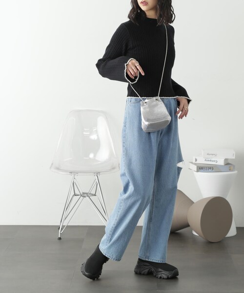 FREE'S MART（フリーズマート）の「◆配色トリミングハイネックニット（ニット/セーター・レディース・ライトグリーン/ブラック/ホワイト・FREE）」の8枚目の写真