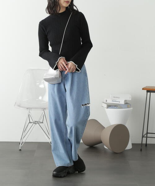 FREE'S MART（フリーズマート）の「◆配色トリミングハイネックニット（ニット/セーター・レディース・ライトグリーン/ブラック/ホワイト・FREE）」の9枚目の写真