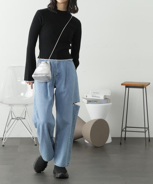 FREE'S MART（フリーズマート）の「◆配色トリミングハイネックニット（ニット/セーター・レディース・ライトグリーン/ブラック/ホワイト・FREE）」の10枚目の写真