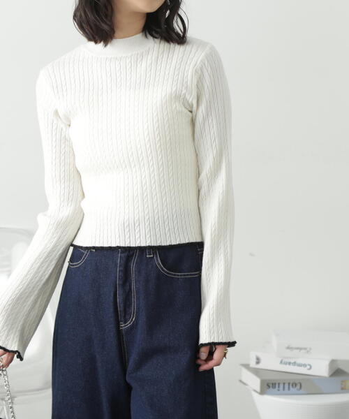 FREE'S MART（フリーズマート）の「◆配色トリミングハイネックニット（ニット/セーター・レディース・ライトグリーン/ブラック/ホワイト・FREE）」の17枚目の写真